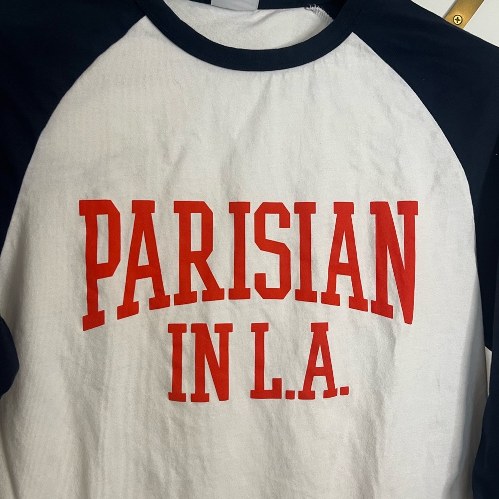 Zara Men’s Parisian in LA Raglan Tee Small Navy White - Picture 3 of 5